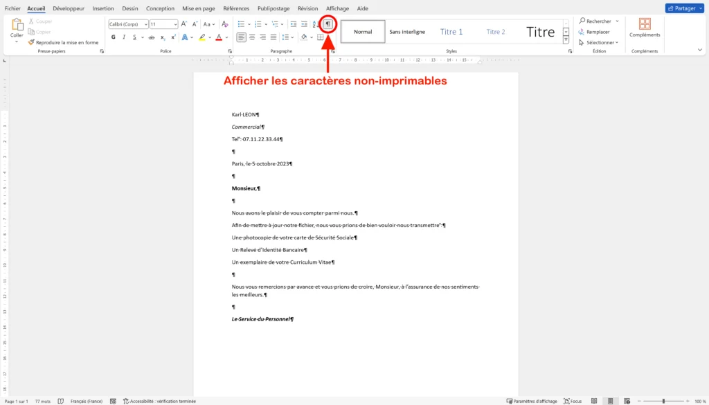 Affichage des caractères non-imprimables