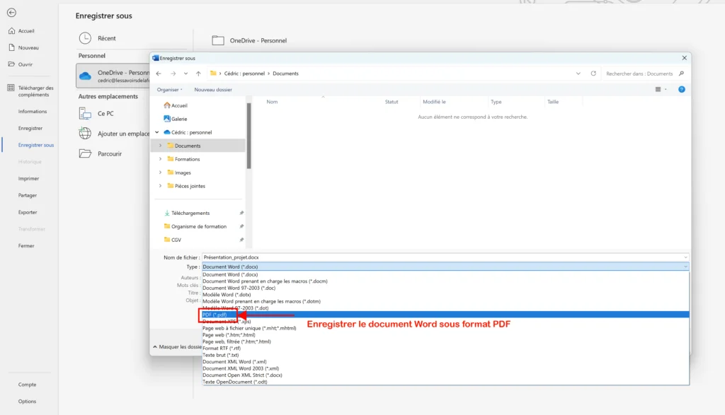 Enregistrer un document word sous format PDF