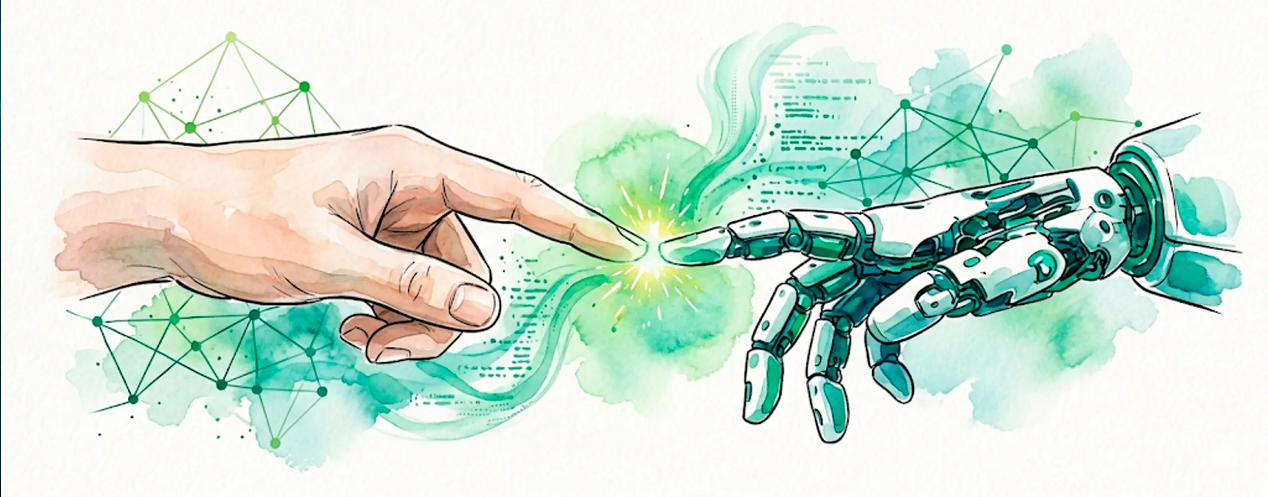 Contact de l'index entre une main humaine et une main de robot
