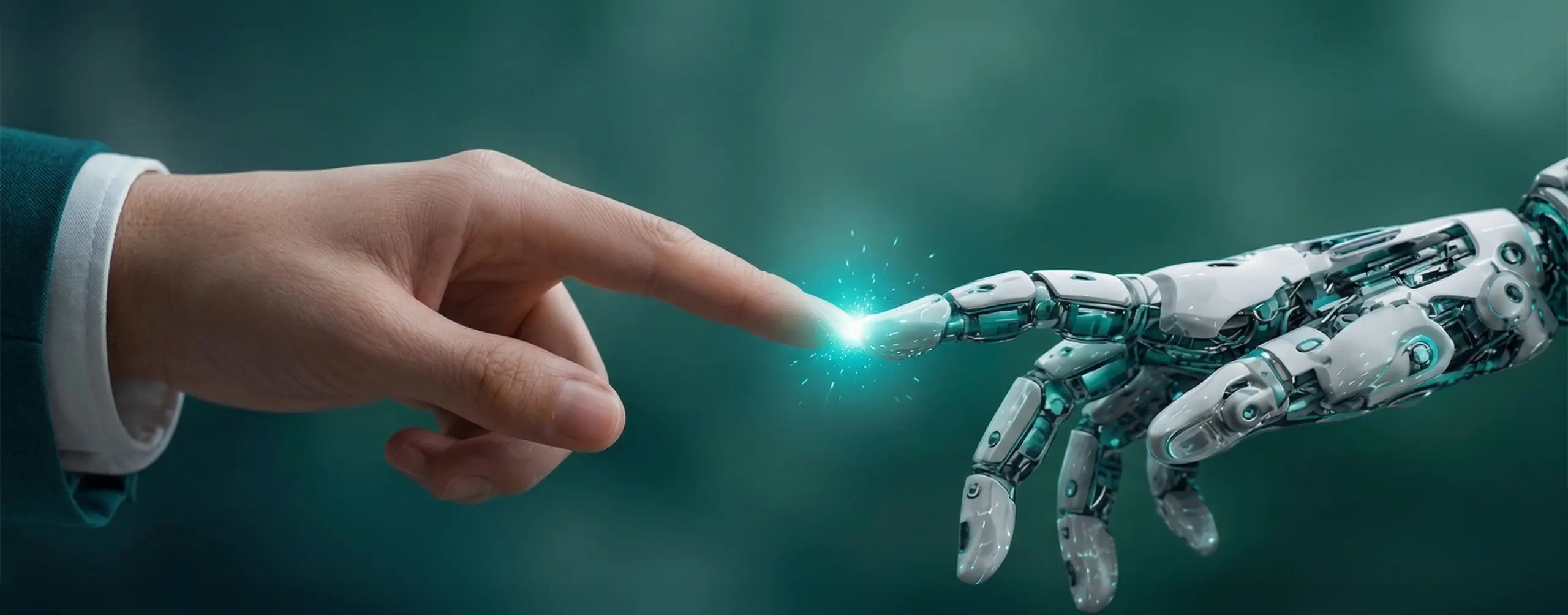 Contact de l'index entre une main humaine et une main de robot